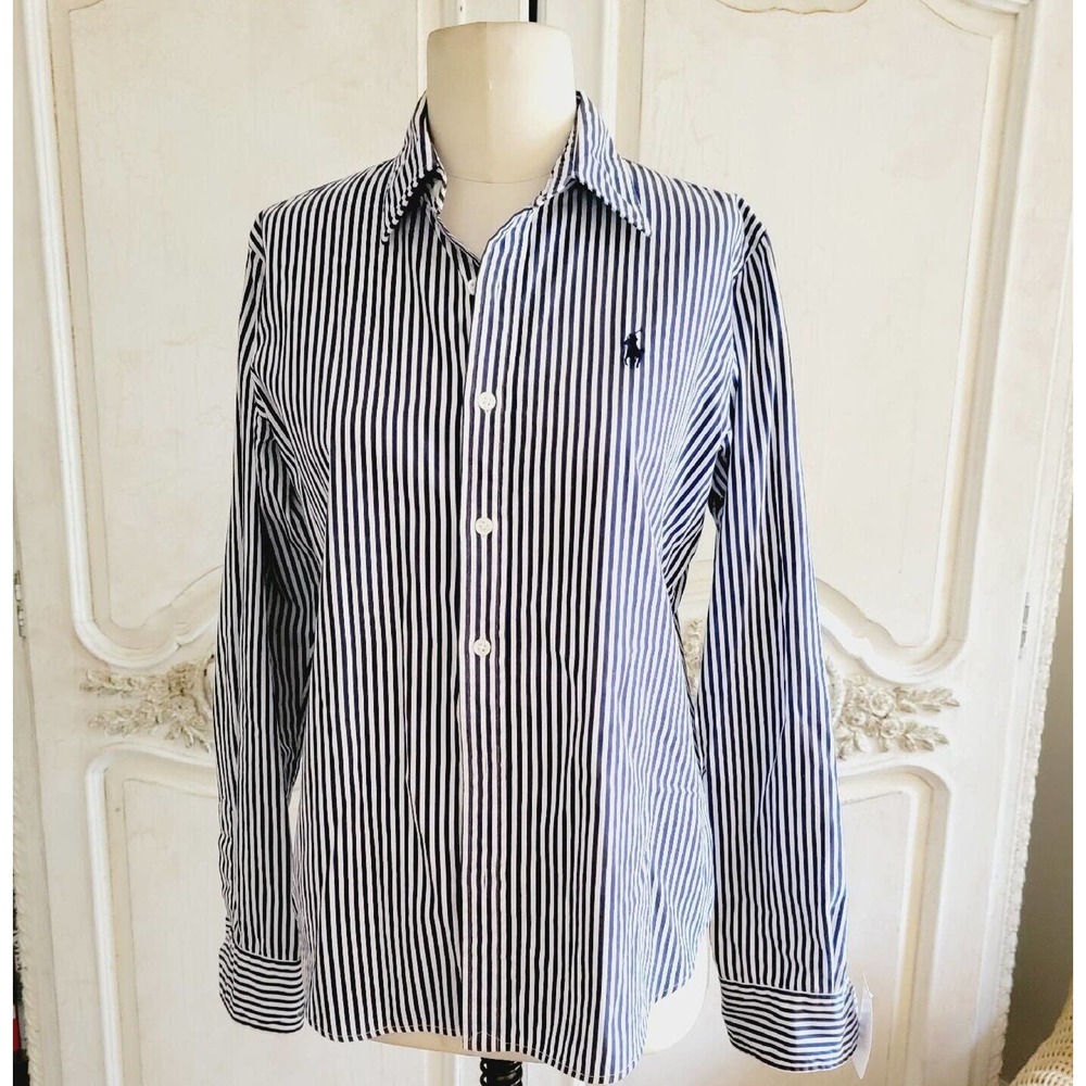 Ralph Lauren Striped Shirt Ss 10 Men's Button Down Blue Embroidered Logo EUC